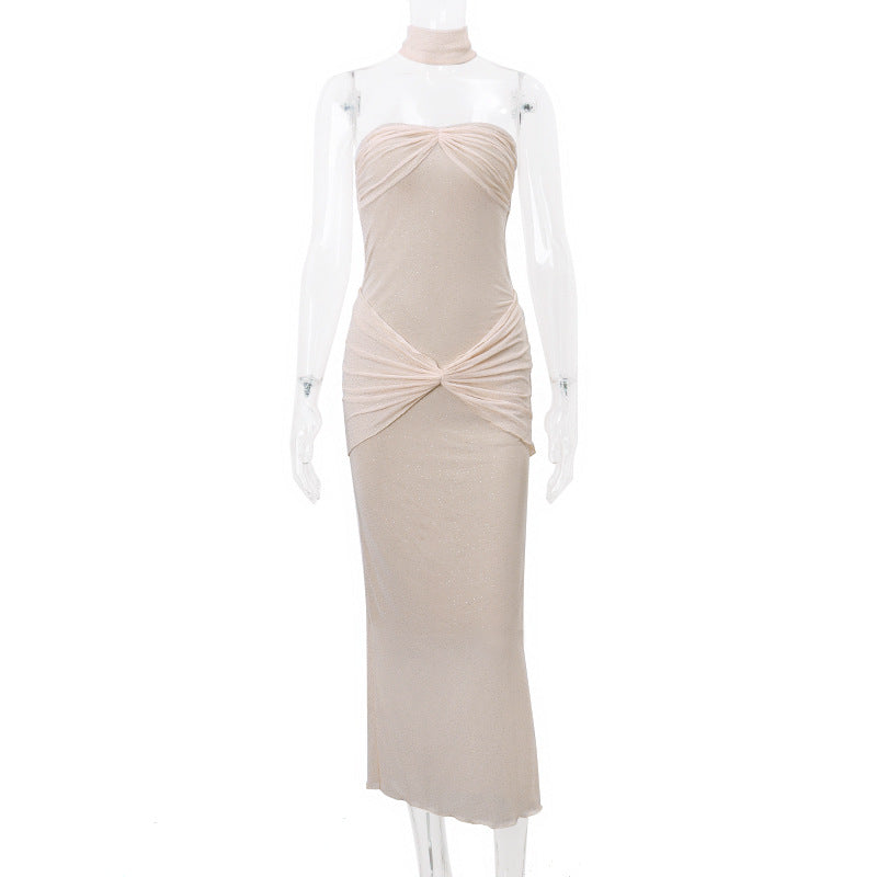 Women's Fashionable Elegant Pleated Slim Tube Top Dress